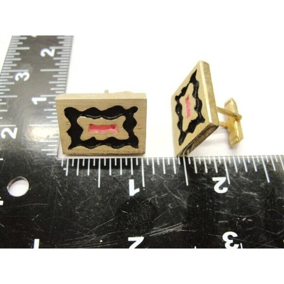 Rectangle Black & Pink Pat Pend Heavy Cufflinks Tux Shirt Dress Suit Vintage - Picture 6 of 9